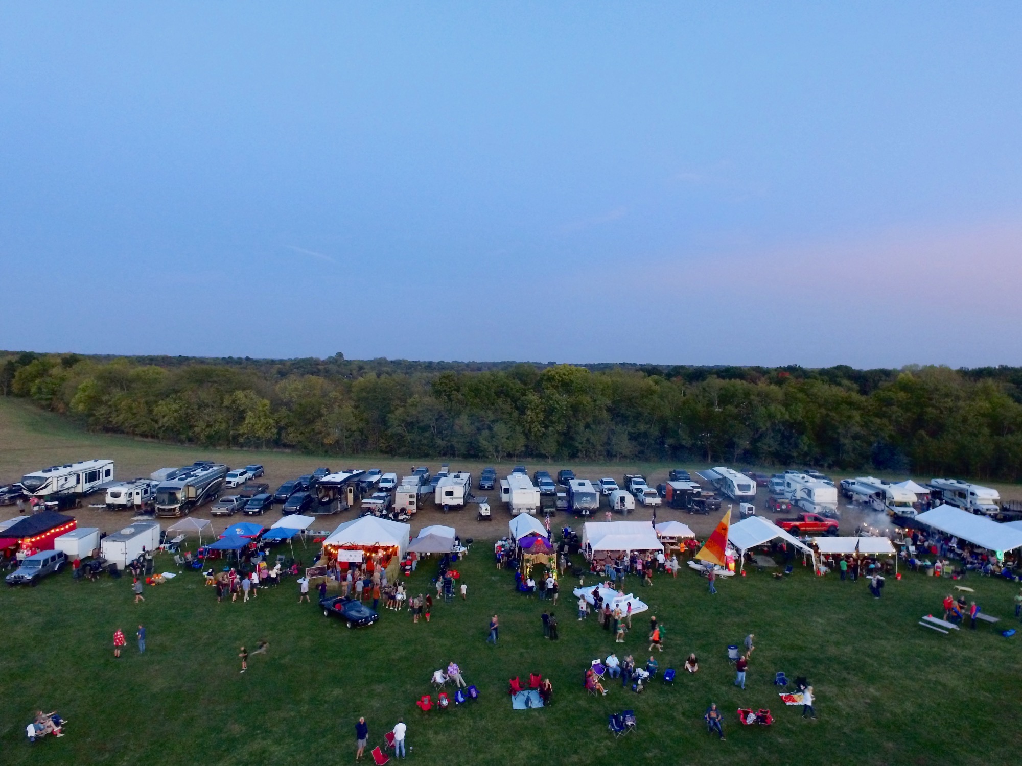 Aerial view of Lotasmoke BBQ competition at Stafford Airfield